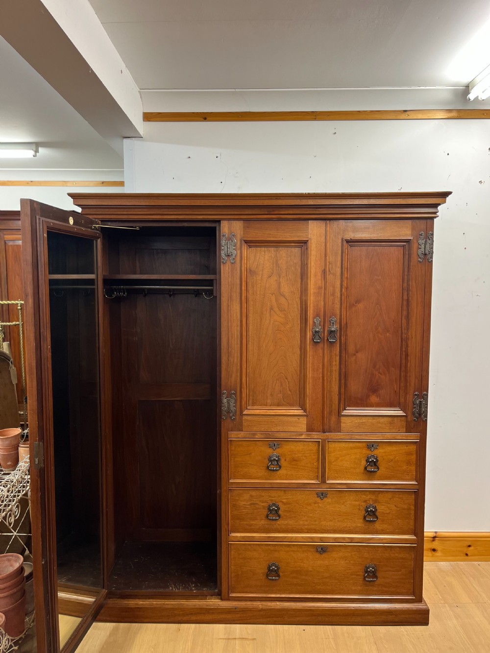 Edwardian Walnut Gentleman's Wardrobe View II