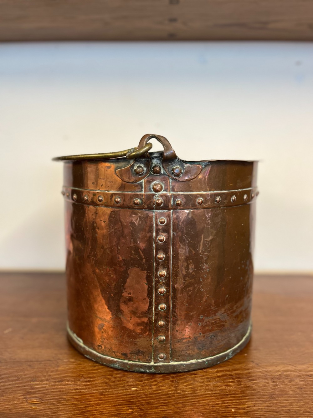 Circa 1900 Riveted Copper Bucket with Brass Handle View VI