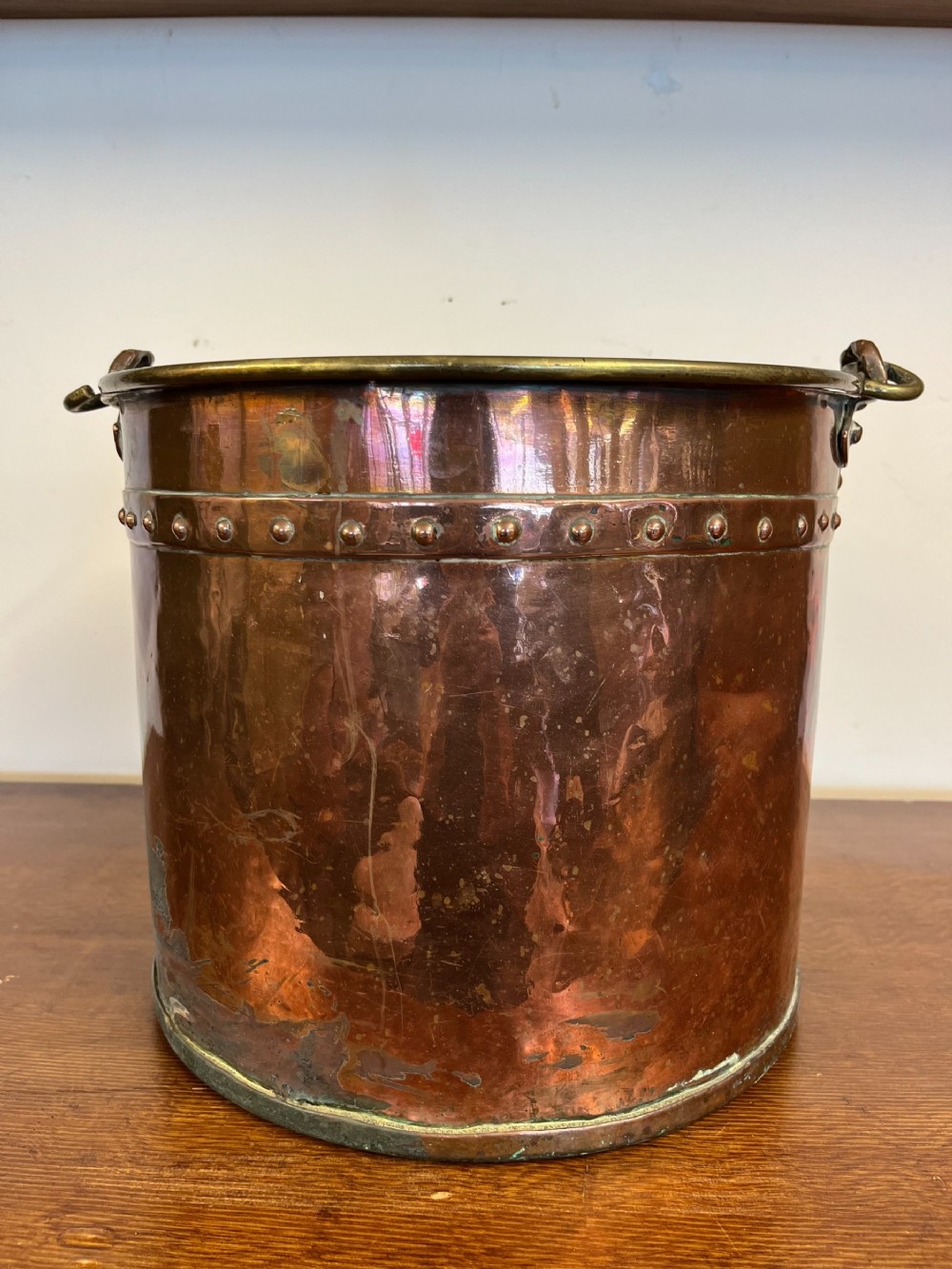 Circa 1900 Riveted Copper Bucket with Brass Handle
