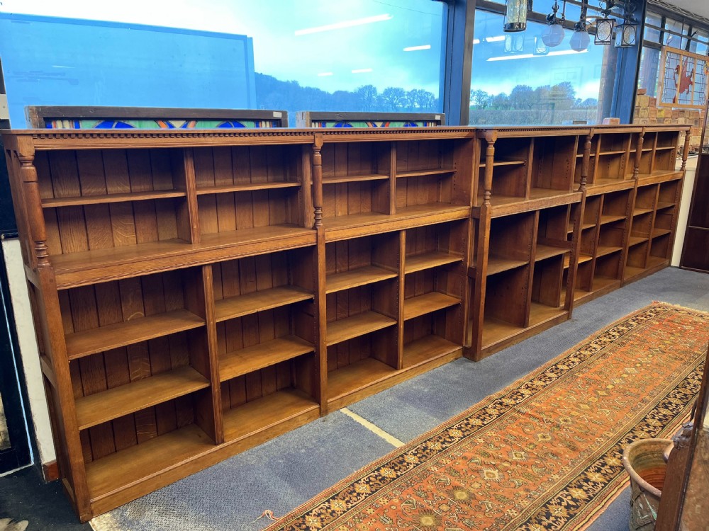 Circa 1900 Oak Breakfront Bookcase 