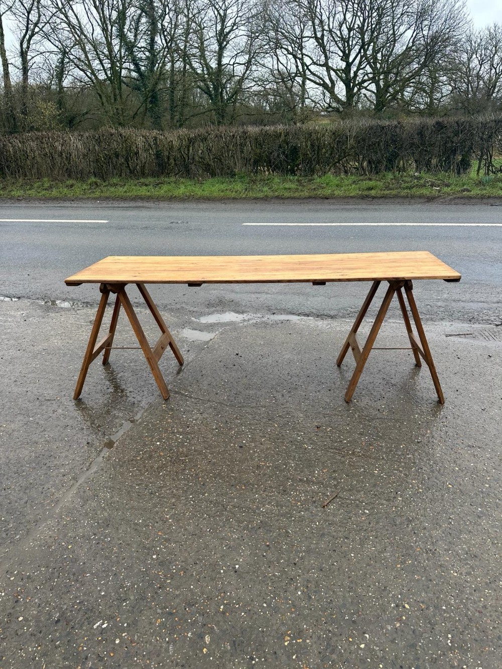 Early 20th Century Pine Trestle Table 1047087 Sellingantiques
