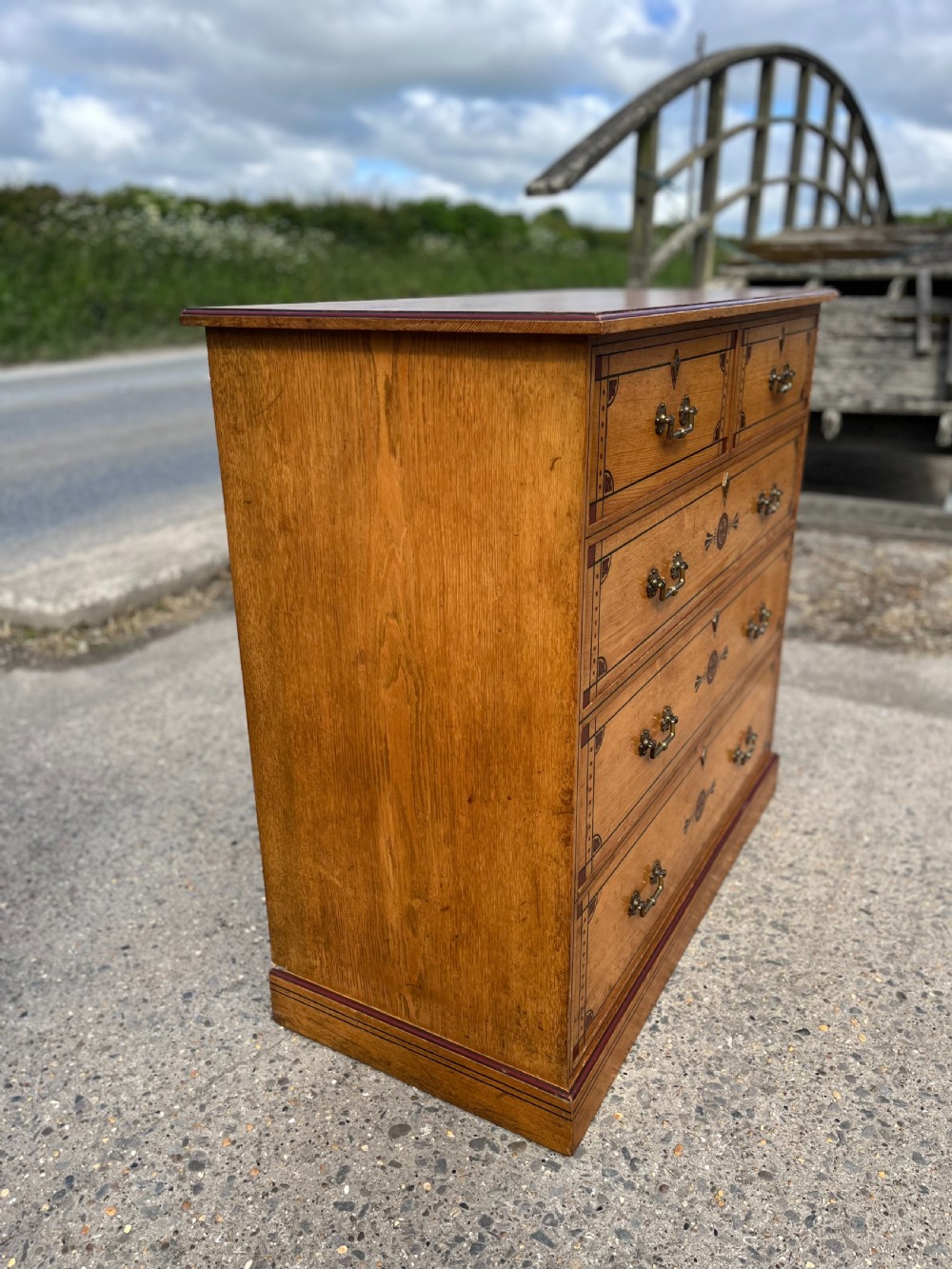 A Good Aesthetic Movement Painted Ash & Oak 2 Piece Bedroom Suite Manufactured by Waugh & Sons circa 1870s (C-333) View V