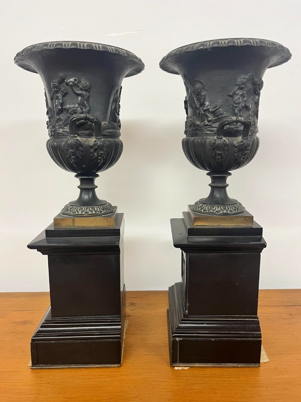 A Pair of Bronze Urns on Marble Plinths View IV