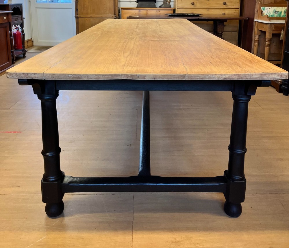 circa 1900 Refectory Table with Painted Oak Base