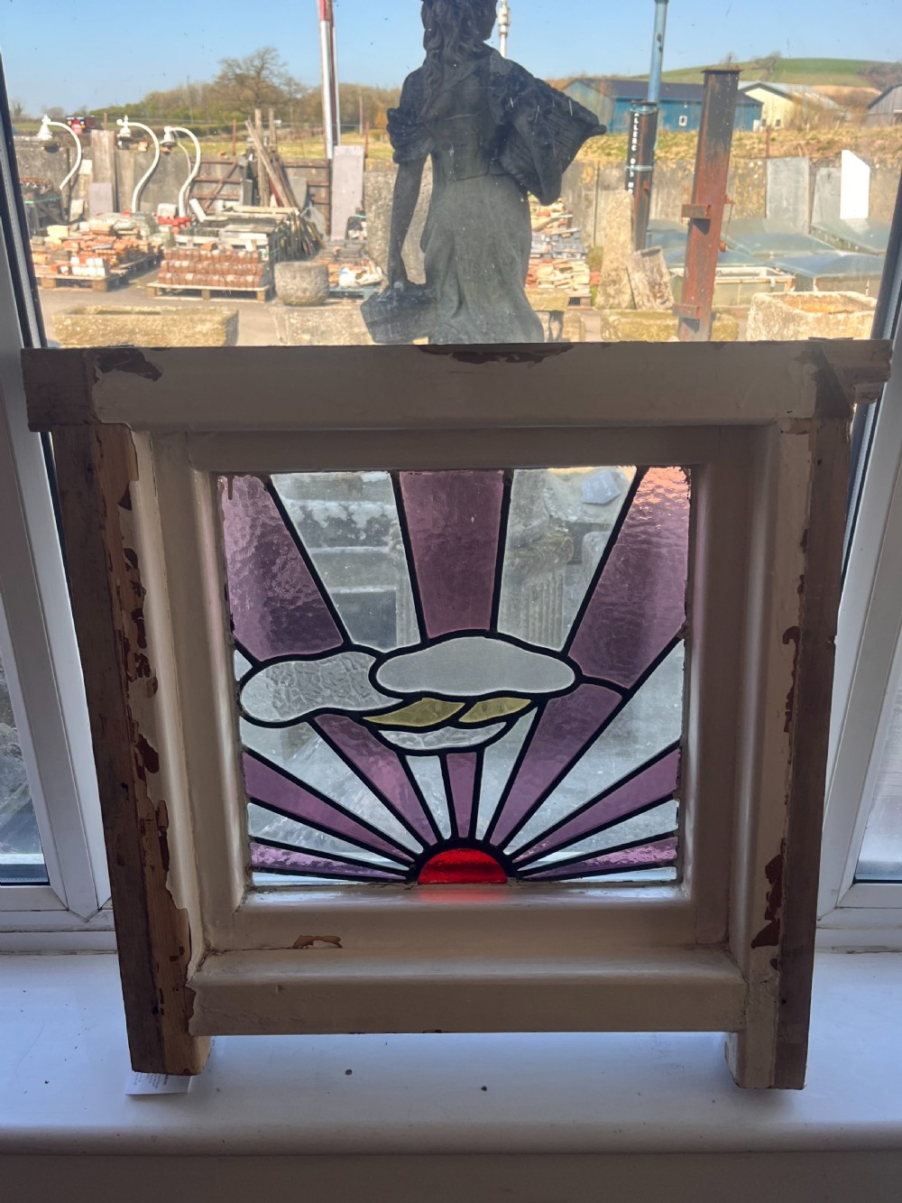 A Beautiful Deco Sunburst Stained Glass Panel - Clarice Cliff Style