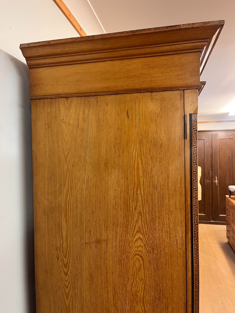 An Ash Aesthetic Movement Triple Wardrobe by A.W. Taylor & Sons with Painted Geometric Detail   View IV
