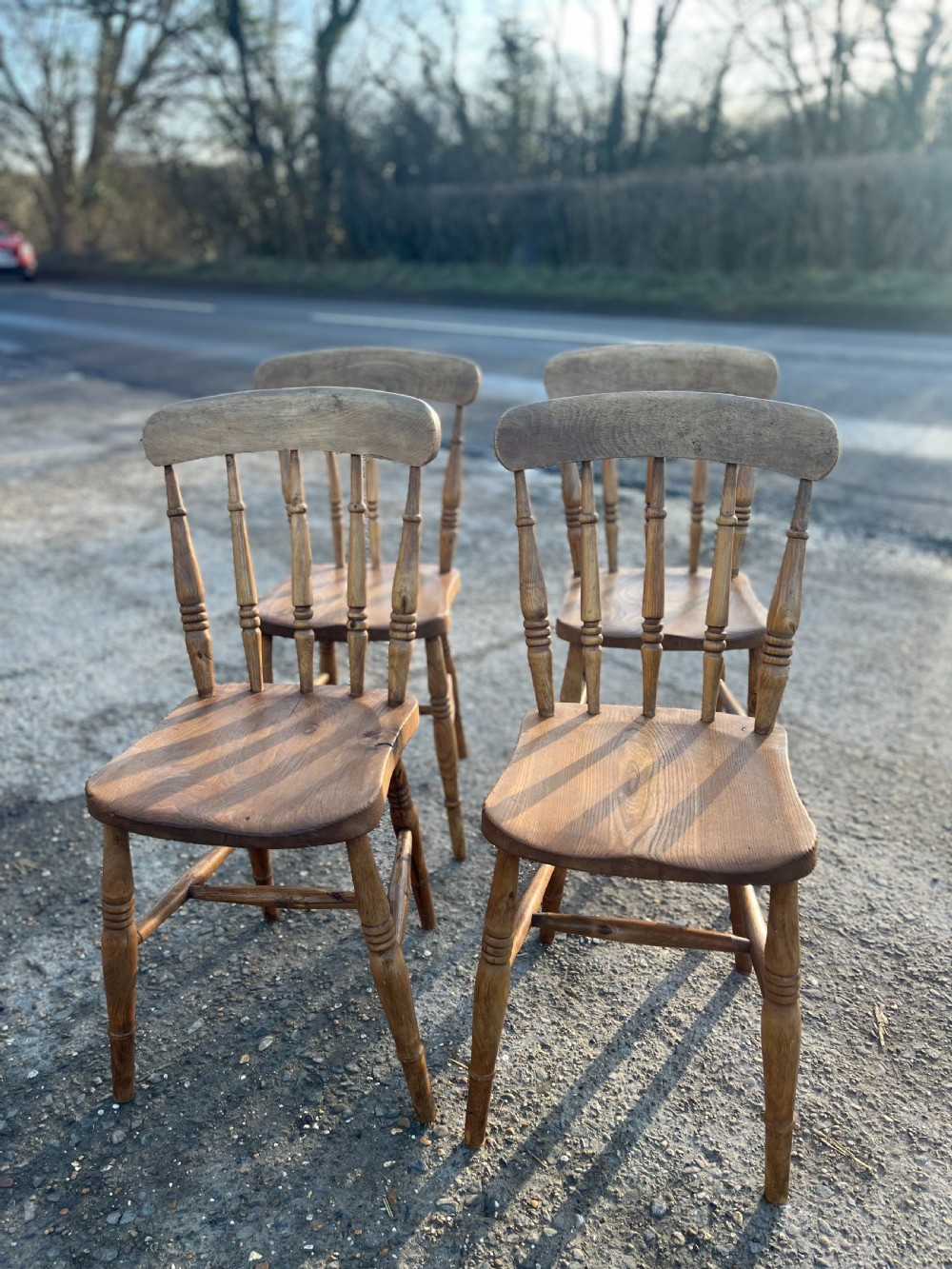Set of 4 Victorian Spindleback Elm & Beech Kitchen Chairs