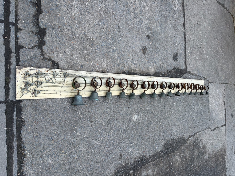 15 Servant's Bells on Original Board with Lever and Pulley Mechanism View VIII