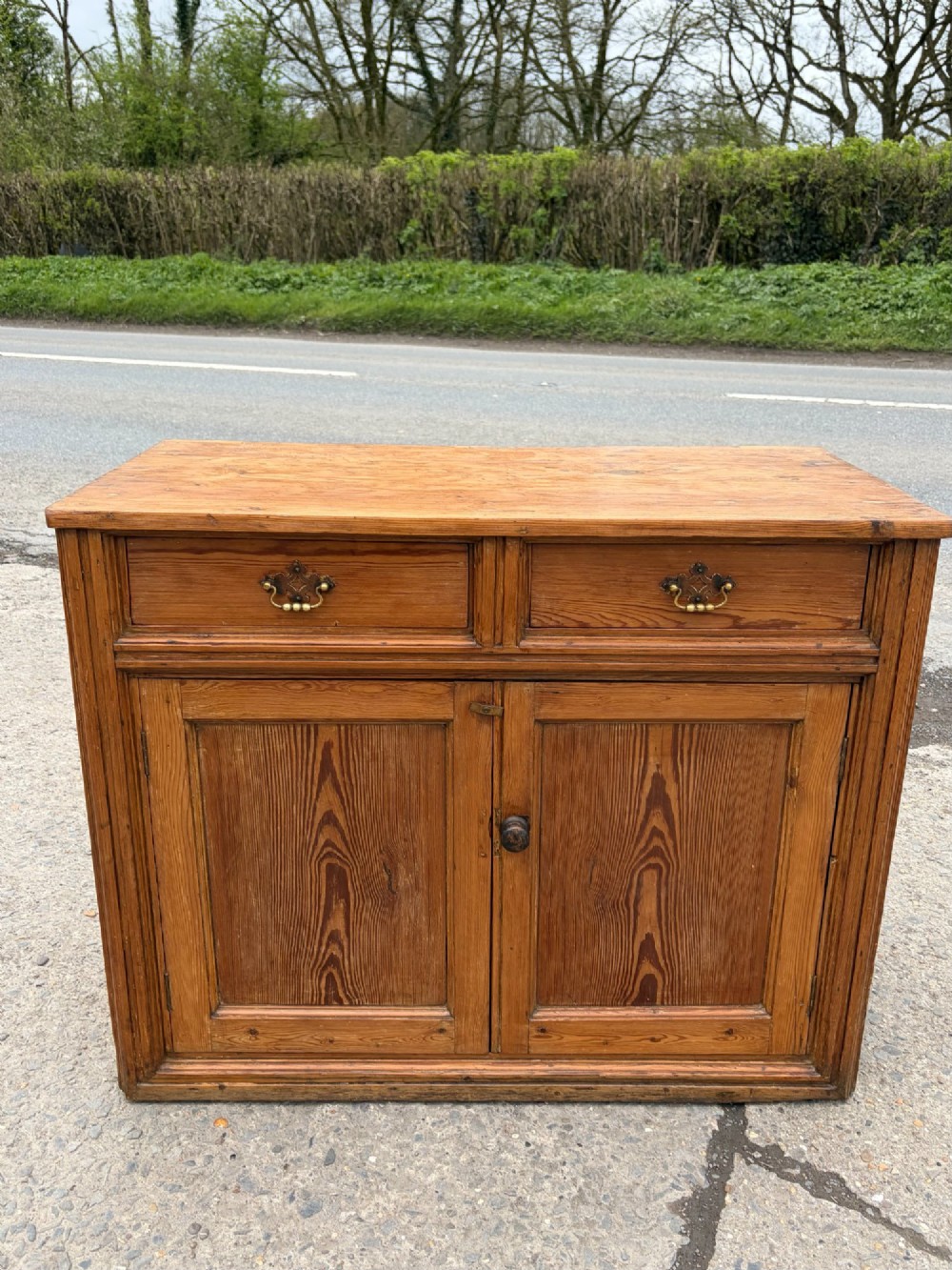 Early Victorian Pine Dresser Base with Paneled Sides