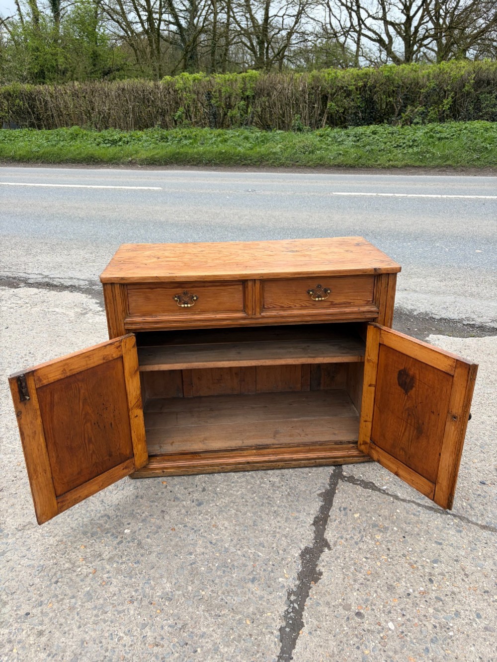 Early Victorian Pine Dresser Base with Paneled Sides View II