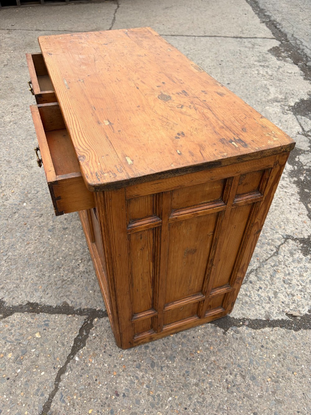 Early Victorian Pine Dresser Base with Paneled Sides View VI