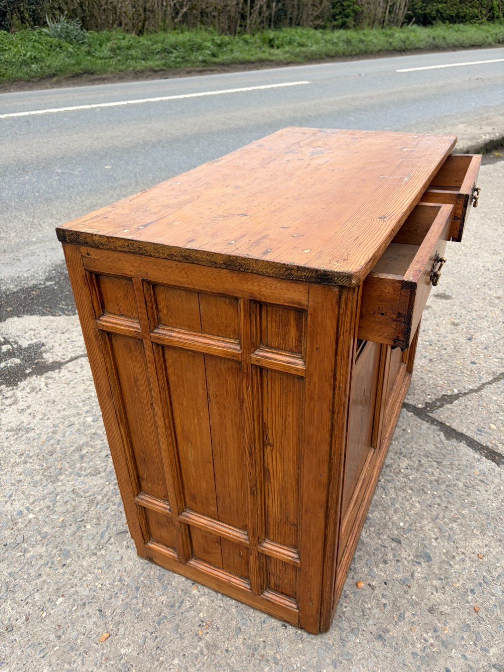 Early Victorian Pine Dresser Base with Paneled Sides View VII
