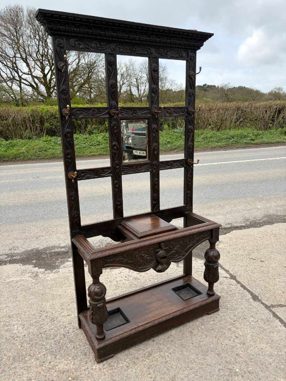 Victorian Oak Hallstand with Carved Knight Detail