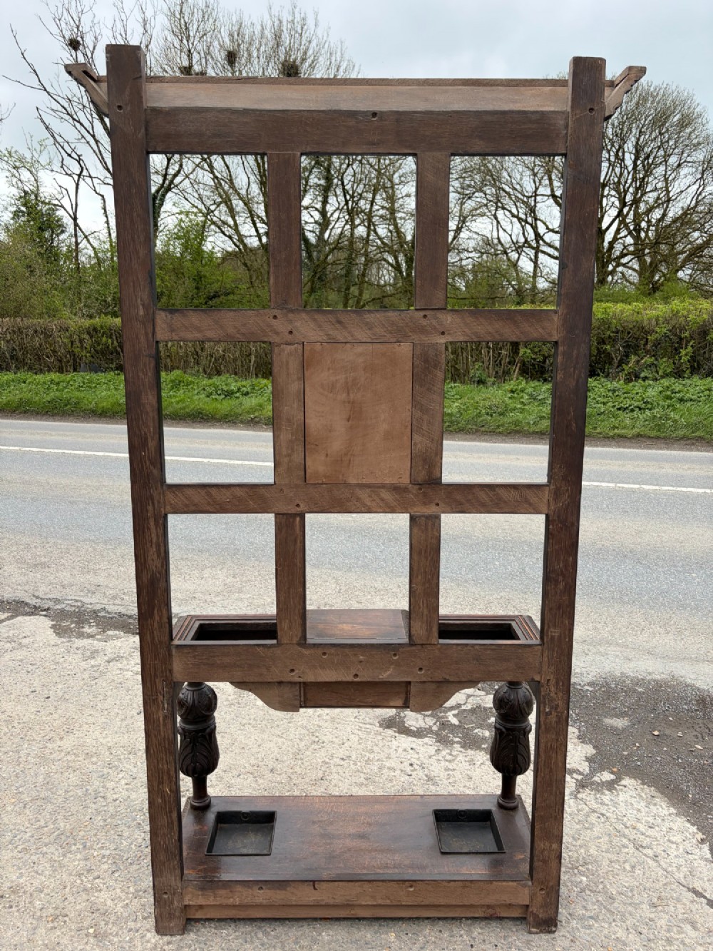 Victorian Oak Hallstand with Carved Knight Detail View VI