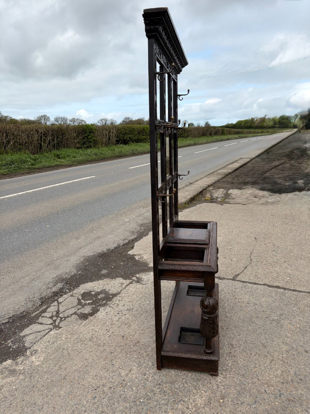 Victorian Oak Hallstand with Carved Knight Detail View IX
