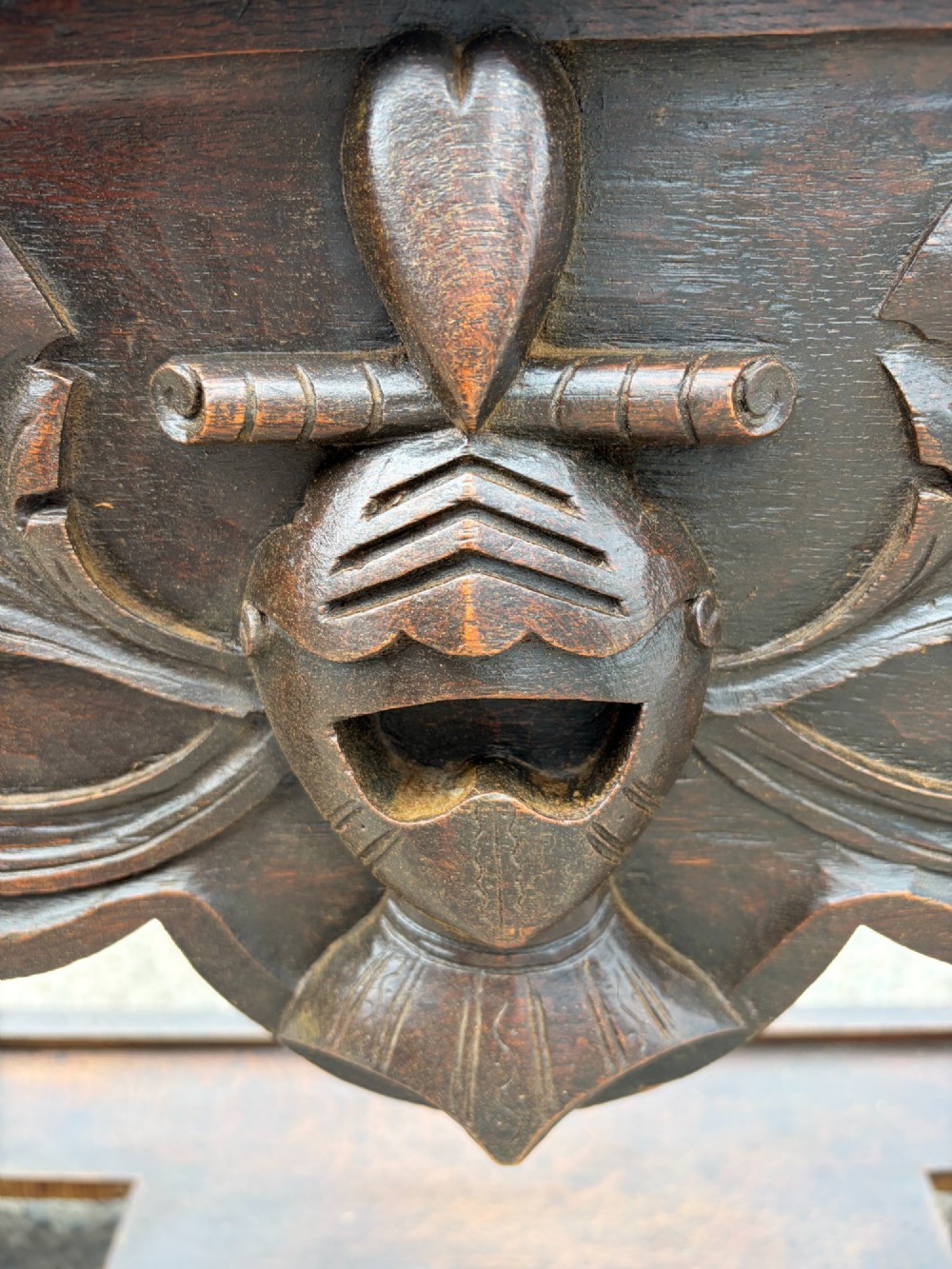 Victorian Oak Hallstand with Carved Knight Detail View X