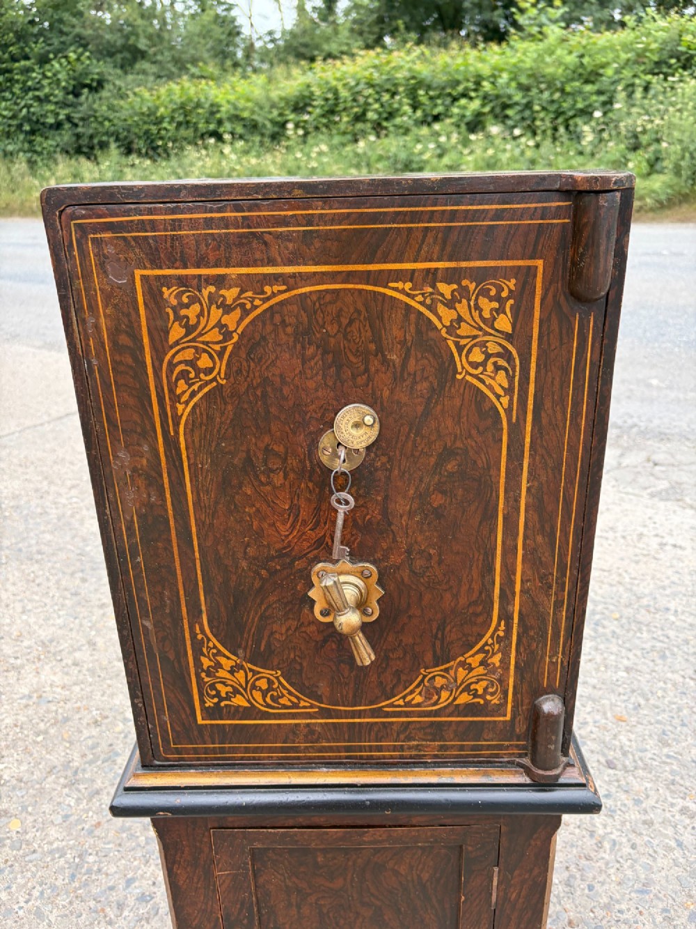 A Victorian Painted Safe by Hobbs and Co. on Original Base with Painted Interior View II