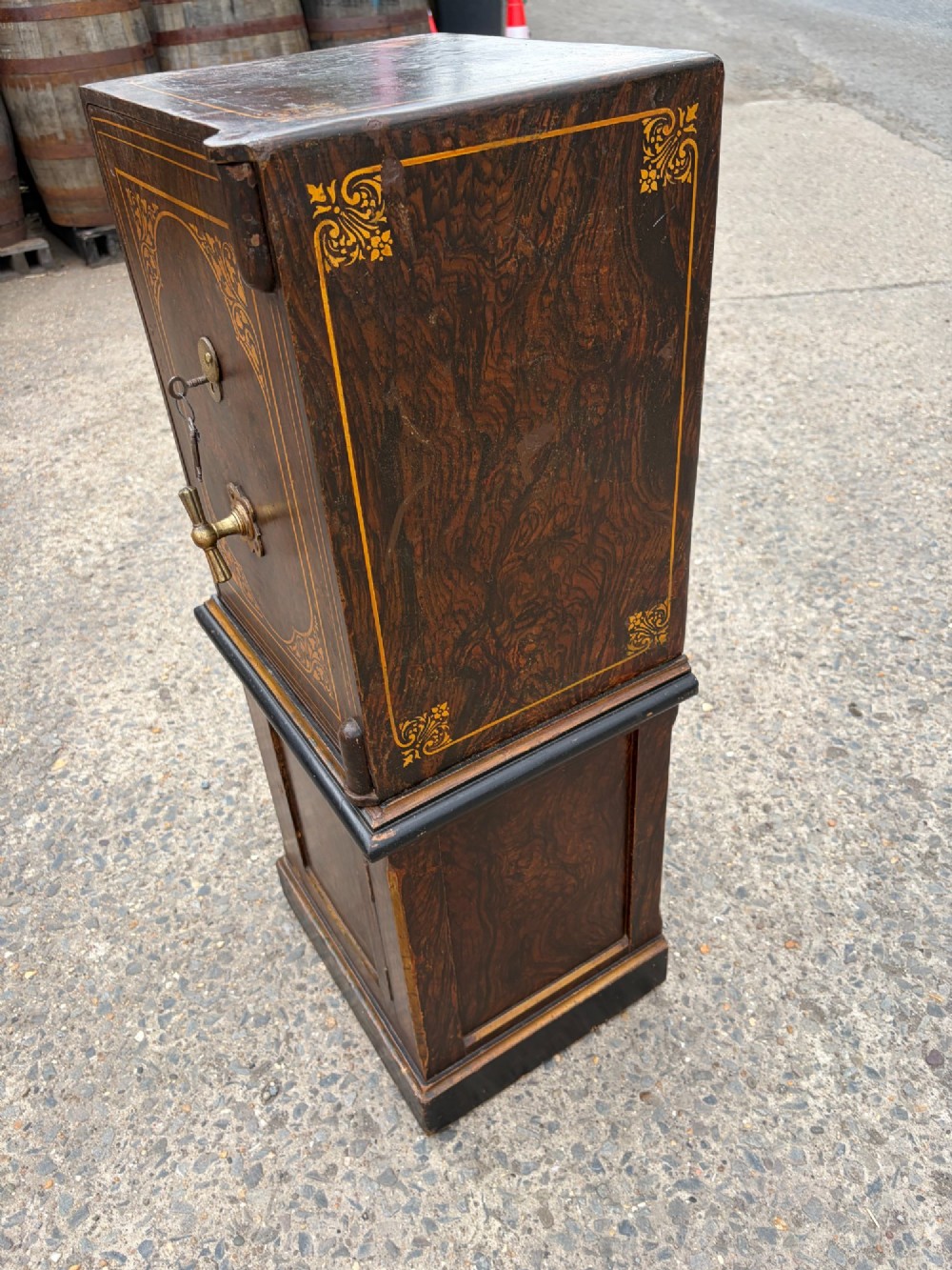 A Victorian Painted Safe by Hobbs and Co. on Original Base with Painted Interior View V