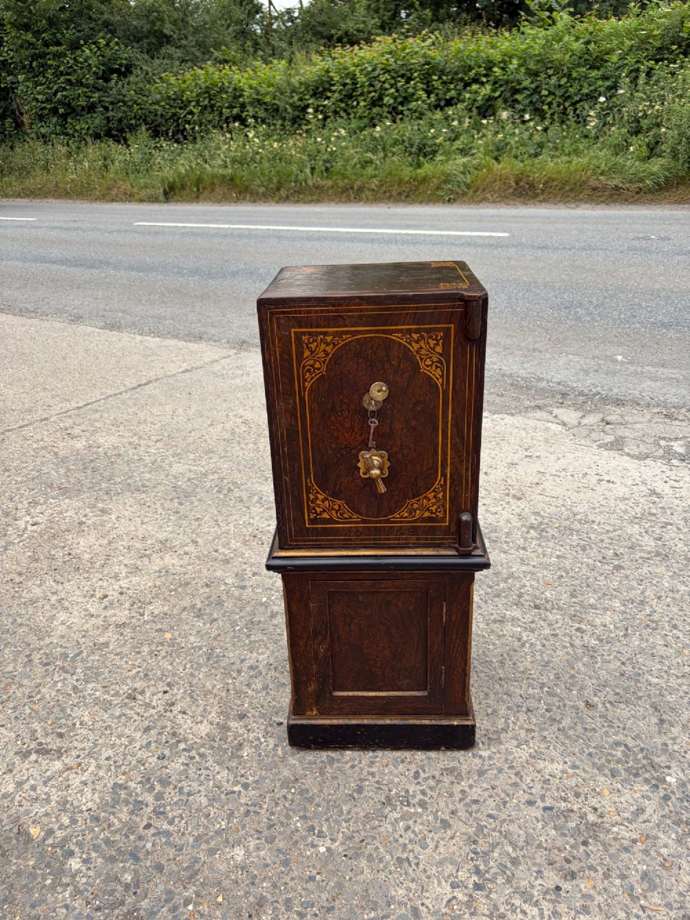 A Victorian Painted Safe by Hobbs and Co. on Original Base with Painted Interior