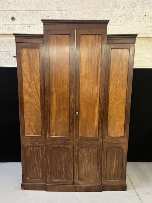 Unusual Large Mahogany Breakfront Wardrobe