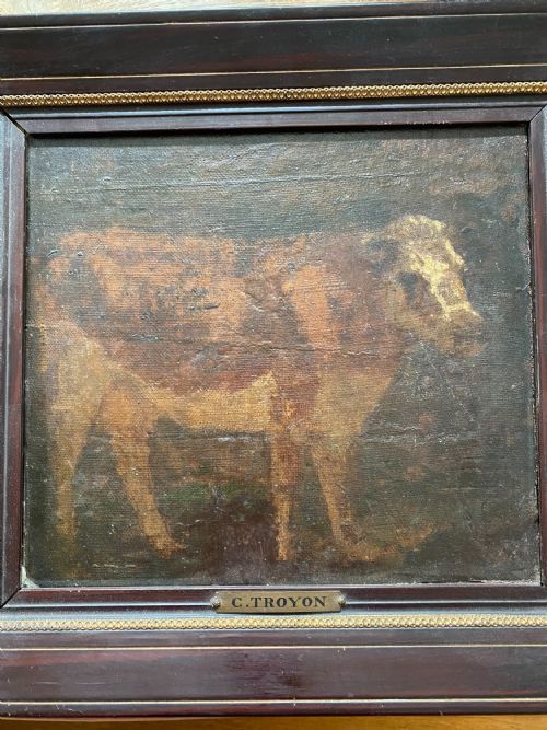 constant troyon18101865 a rosewood and parcel gilt framed oil on canvas study of a cow 25 - CATEGORY: ANTIQUE ART - DATED 1850