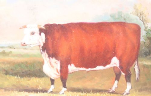 REALLY FUN OIL PAINTING STUDY OF A HEREFORD BULL IN A LANDSCAPE - ADDITIONAL PHOTO 2