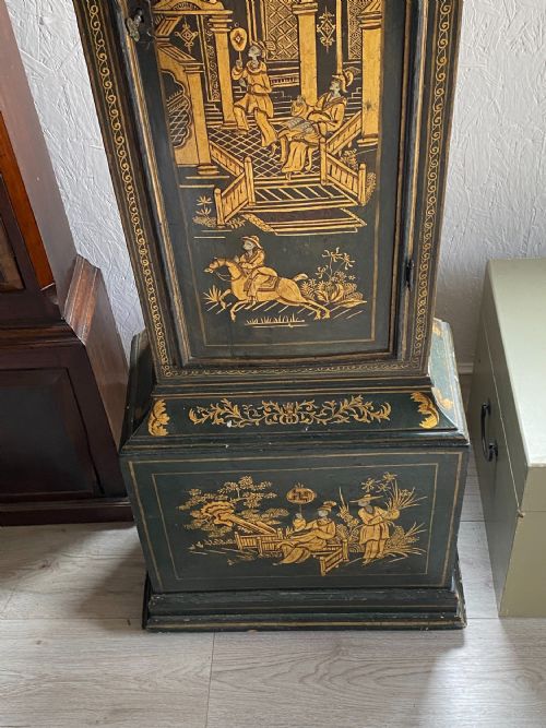A GOOD EARLY 18TH CENTURY GREEN CHINOISERIE LONGCASE CLOCK BY THE LONDON MAKER JOHN ROWE LONG CASE - ADDITIONAL PHOTO 19