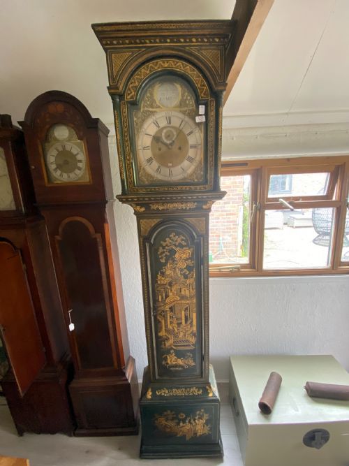 A GOOD EARLY 18TH CENTURY GREEN CHINOISERIE LONGCASE CLOCK BY THE LONDON MAKER JOHN ROWE LONG CASE - ADDITIONAL PHOTO 11