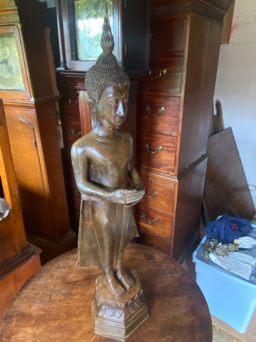 LATE 19TH CENTURY CAST BRONZE STANDING BUDDHA 1 METRE IN HEIGHT - ADDITIONAL PHOTO 4