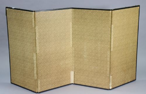 A CHINESE EBONISEDFRAME FOURFOLD DWARF DRAUGHT SCREEN WITH PAINTED FOLIATE SILK PANELS - ADDITIONAL PHOTO 2