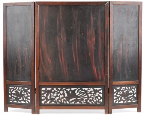 SUPERB JAPANESE HARDWOOD AND LACQUERED THREE FOLD SCREEN WITH BONE INLAY - ADDITIONAL PHOTO 2