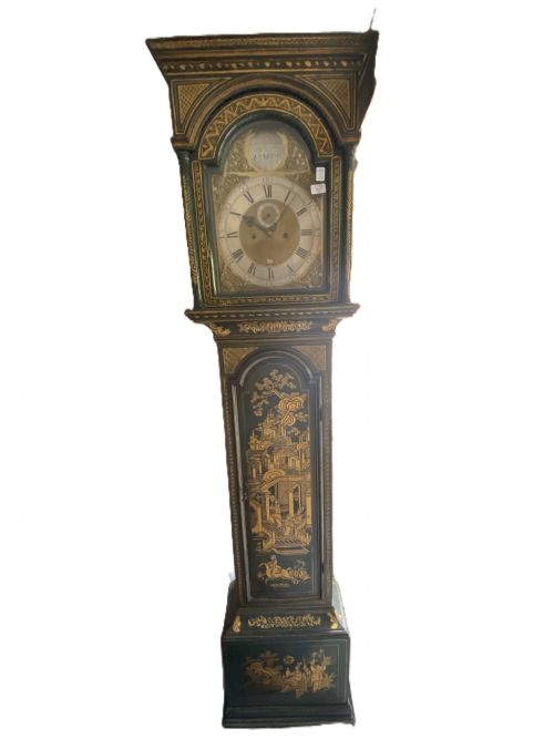 A GOOD EARLY 18TH CENTURY GREEN CHINOISERIE LONGCASE CLOCK BY THE LONDON MAKER JOHN ROWE LONG CASE - ADDITIONAL PHOTO 12
