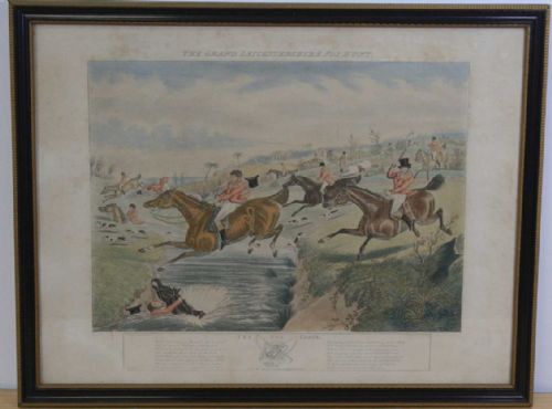 UNTOUCHED MID 19TH COLOURED ENGRAVING THE GRAND LEICESTERSHIRE FOX HUNT 1839 PLATE 1 - ADDITIONAL PHOTO 1