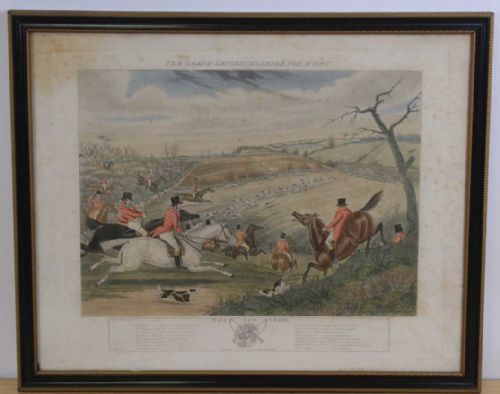 UNTOUCHED MID 19TH COLOURED ENGRAVING THE GRAND LEICESTERSHIRE FOX HUNT 1839 PLATE 1 - ADDITIONAL PHOTO 2