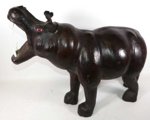 VERY GOOD QUALITY BROWN LEATHER HIPPOPOTAMUS FOOTSTOOL FIRMLY ATTRIBUTED TO LIBERTY OF LONDON - ADDITIONAL PHOTO 1