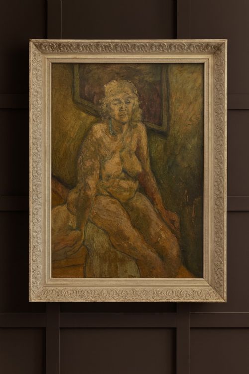 RAYMOND ARTHUR ROADNIGHT BRITISH 1941 SEATED FEMALE NUDE OIL ON CANVAS
