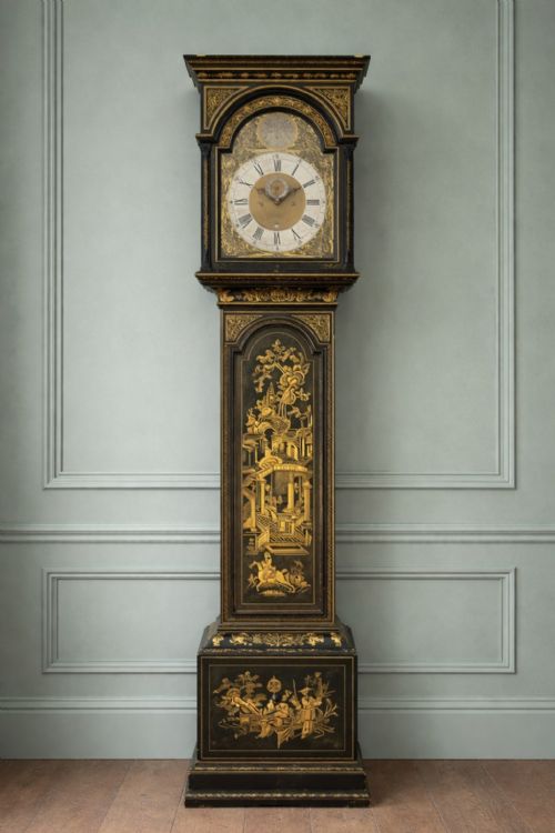 a good early 18th century green chinoiserie longcase clock by the london maker john rowe long case - CATEGORY: ANTIQUE CLOCKS - DATED GEORGIAN