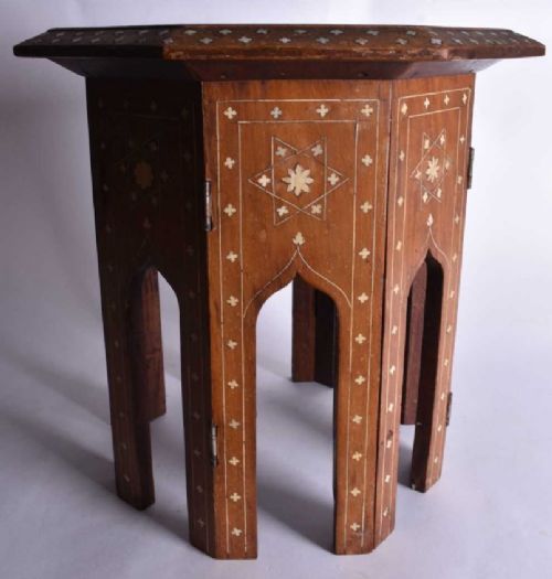 Mother of Pearl Inlaid Octagonal Top Folding Damascus Table