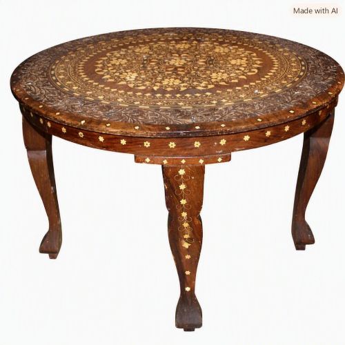 Anglo-indian Circular Carved and Bone Inlaid Occasional Table Stamped Liberty & Co