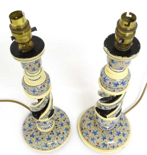 Pair of Kashmiri Hand‑painted Table Lamps - Early 20th C