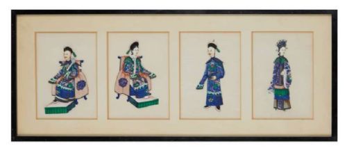 A set of twenty-one framed nineteenth-century Chinese pith paper paintings depicting various figures in traditional Qing dynasty costume, mounted in dark frames. View III