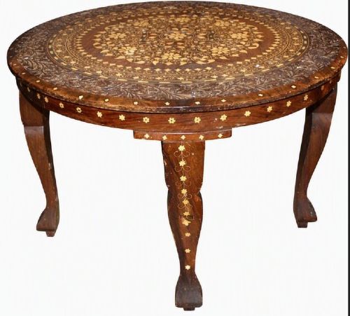 Anglo-indian Circular Carved and Bone Inlaid Occasional Table Stamped Liberty & Co