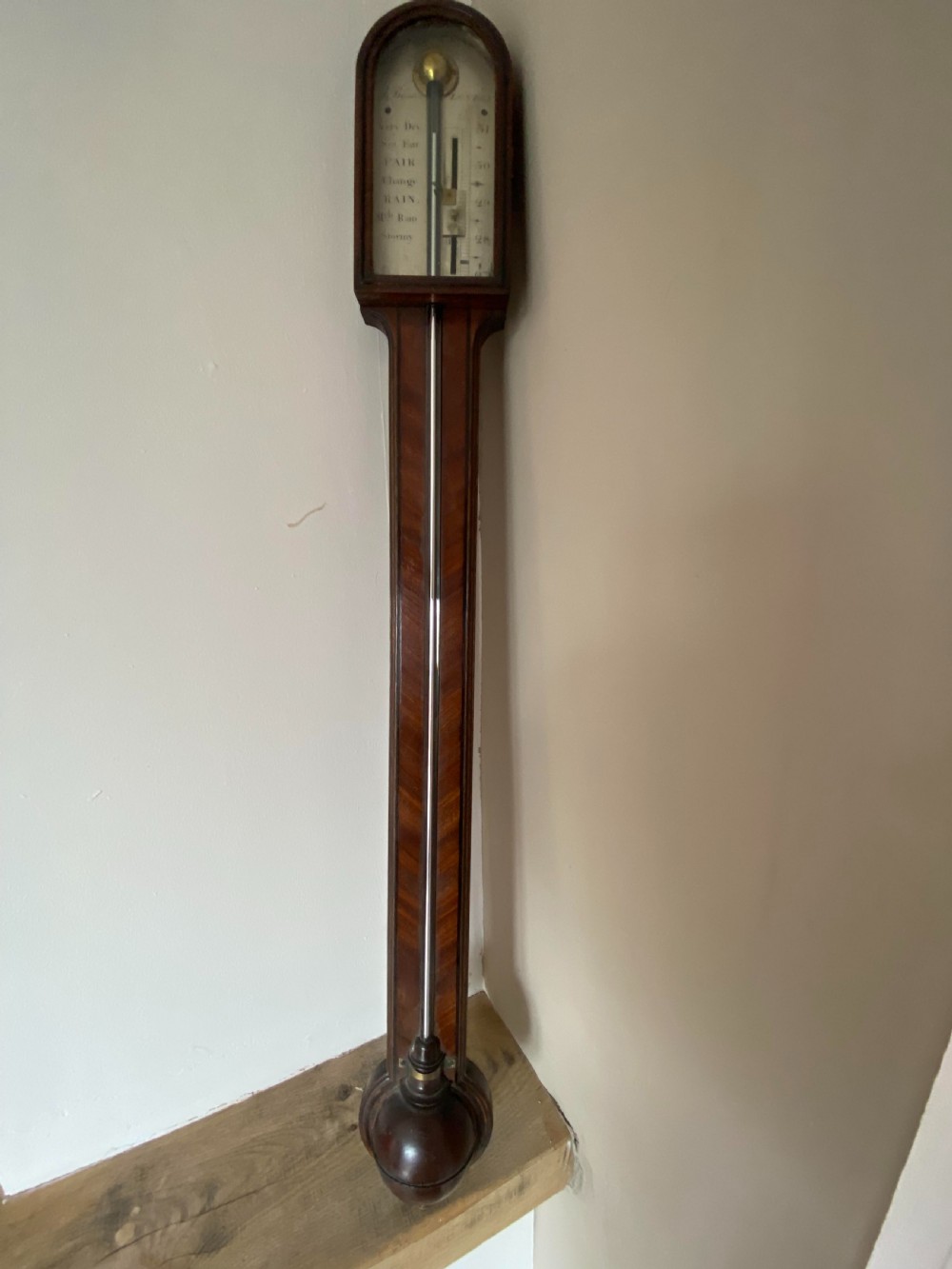 George III Walnut and ebony inlaid stick barometer - John Bleuler