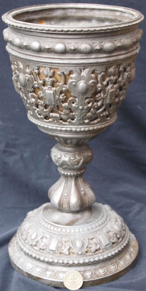 19th C, High Gothic or Arts & Crafts, Large Goblet Bronze or Gun Metal