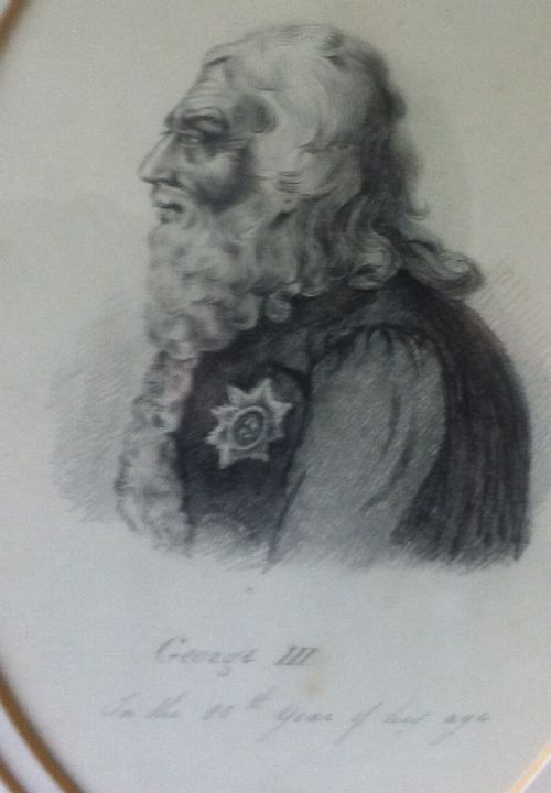 Rare 19th C Pencil Drawing- George III at 88 Years Old