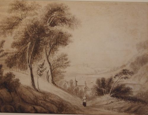 PAIR OF SEPIA LANDSCAPES INITIALED HMB 1837 - ADDITIONAL PHOTO 1