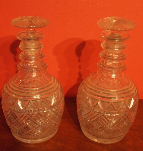 Pair of Early 19th C Irish Decanters