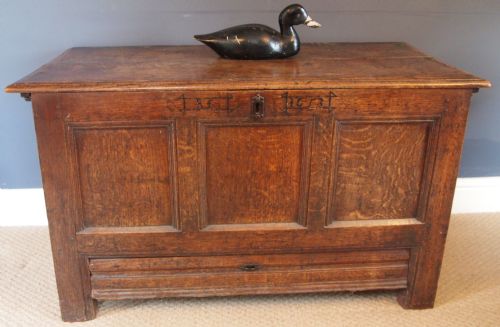 17th Century Oak Mule Chest Inscribed Rf 1653 - English Commonwealth Period, Cromwell Appointed 1653