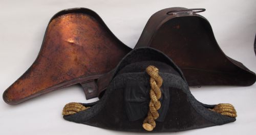 A Naval Lieutenant's Bicorn Hat C1900 & Tin Hat Box
