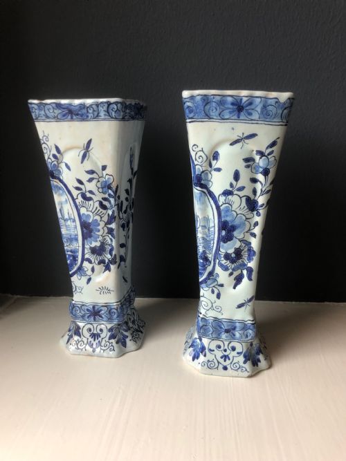 PAIR EARLY 19TH CENTURY FRENCH FAIENCE POSY VASES - ADDITIONAL PHOTO 1